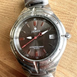 Vintage Jemis mens silver tone watch NEW BATTERY